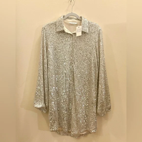 glitzy bella Dresses Glitzy Bella Champagne Sequin Shirt Dress